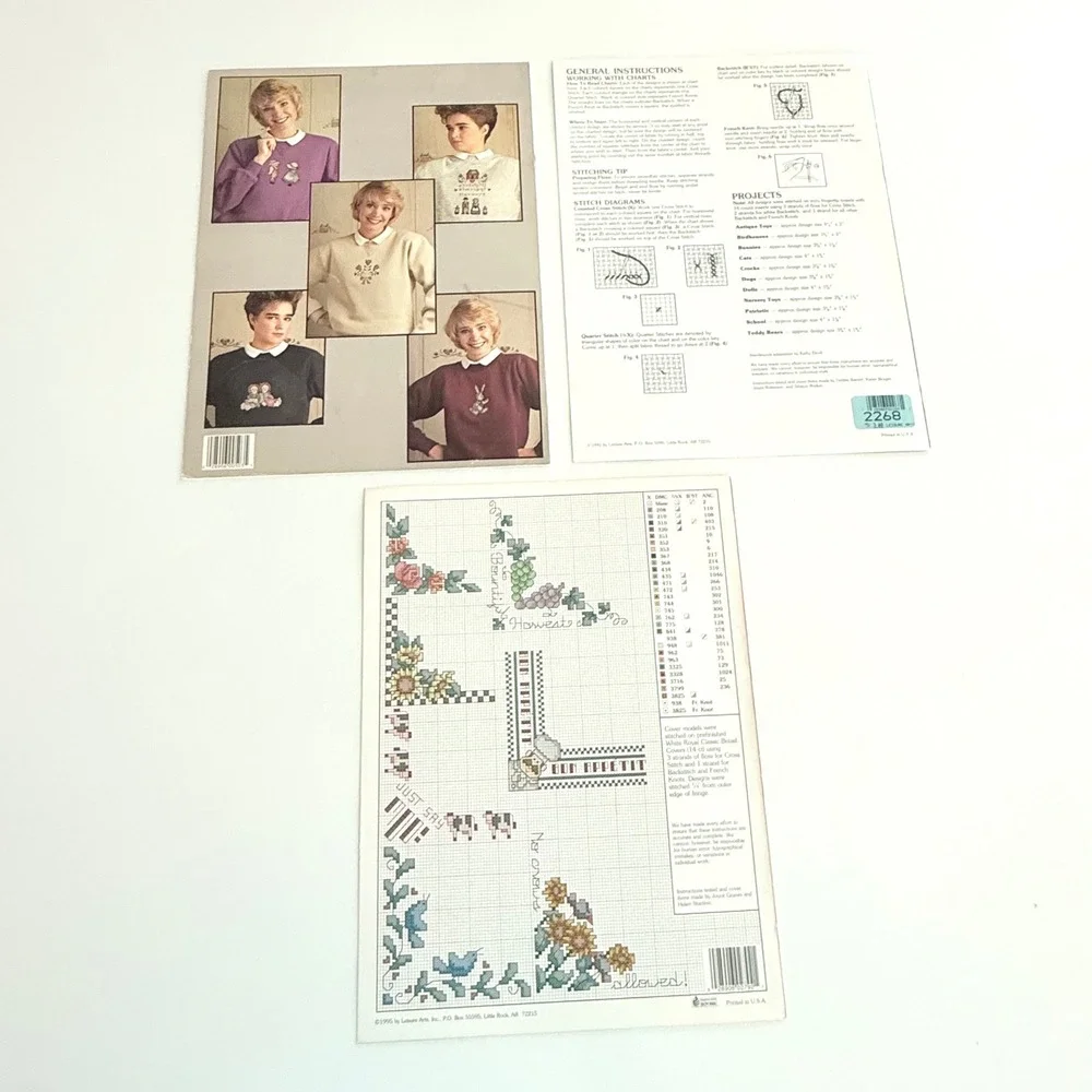 Lot Of 3 Vintage Leisure Arts Cross Stitch Pattern Booklets Country Crafts‎